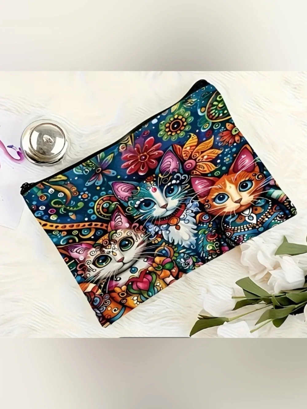 (10 count) Colorful Cats Cosmetic Pouch - Multicolor-Individually wrapped